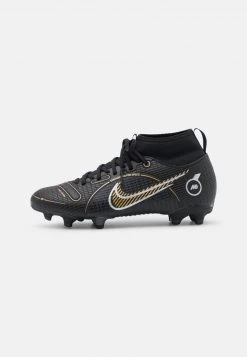 Nike Performance MERCURIAL JR 8 ACADEMY FG/MG UNISEX - Fußballschuh Nocken - Black/metallic Gold/metallic Silver