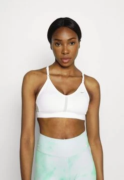 Nike Performance Damen INDY V NECK BRA - Sport-BH Mit Leichter Stützkraft - White/grey Fog/particle Grey