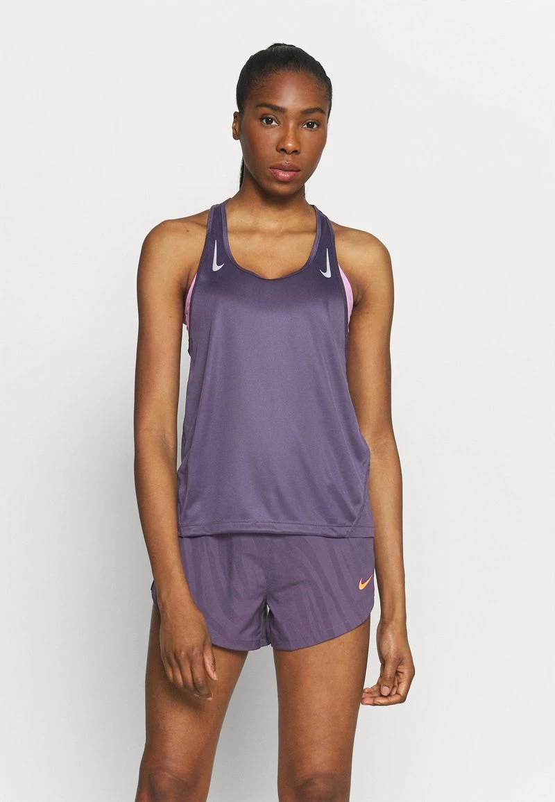 Nike Performance Damen MILER TANK RACER - Sport T-shirt - Dark Raisin/silver 1 Nike Performance Damen MILER TANK RACER - Sport T-shirt - Dark Raisin/silver