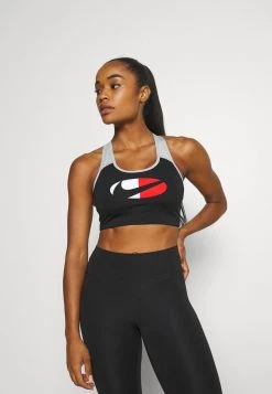 Nike Performance Damen LOGO BRA - Sport-BH Mit Mittlerer Stützkraft - Black/white/light Smoke Grey