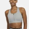 Nike Performance Damen ZIP FRONT BRA - Sport-BH Mit Mittlerer Stützkraft - Particle Grey Heather Black