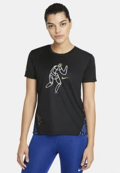 Nike Performance W NK DF HACKNEY MILER - Sport T-shirt - Black/hyper Royal | Damen