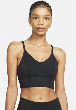 Nike Performance Damen W NY DF INDY LL SHINE - Sport-BH Mit Leichter Stützkraft - Black/(dk Smoke Grey)