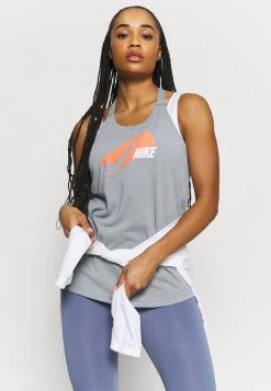 Nike Performance Damen DRY ELASTIKA - Sport T-shirt - Smoke Grey Heather/bright Mango/white -Angebote Nike Store c31e36161e054a68b0a5c617dab74979