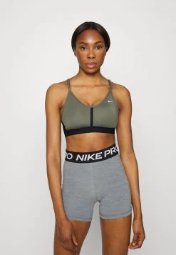 Nike Performance Damen INDY V NECK BRA - Sport-BH Mit Leichter Stützkraft - Medium Olive/black/white