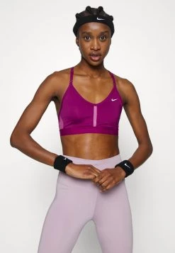 Nike Performance Damen INDY V NECK BRA - Sport-BH Mit Leichter Stützkraft - Sangria/light Bordeaux/sangria/white