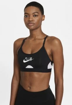 Nike Performance NIKE DRI-FIT INDY GEPOLSTERTER SPORT-BH MIT LEICHTEM HALT, COLOR BLOCKING UND LOGO FÜR DAMEN - Sport BH - Black/white/(particle Grey)