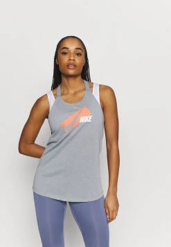 Nike Performance Damen DRY ELASTIKA - Sport T-shirt - Smoke Grey Heather/bright Mango/white